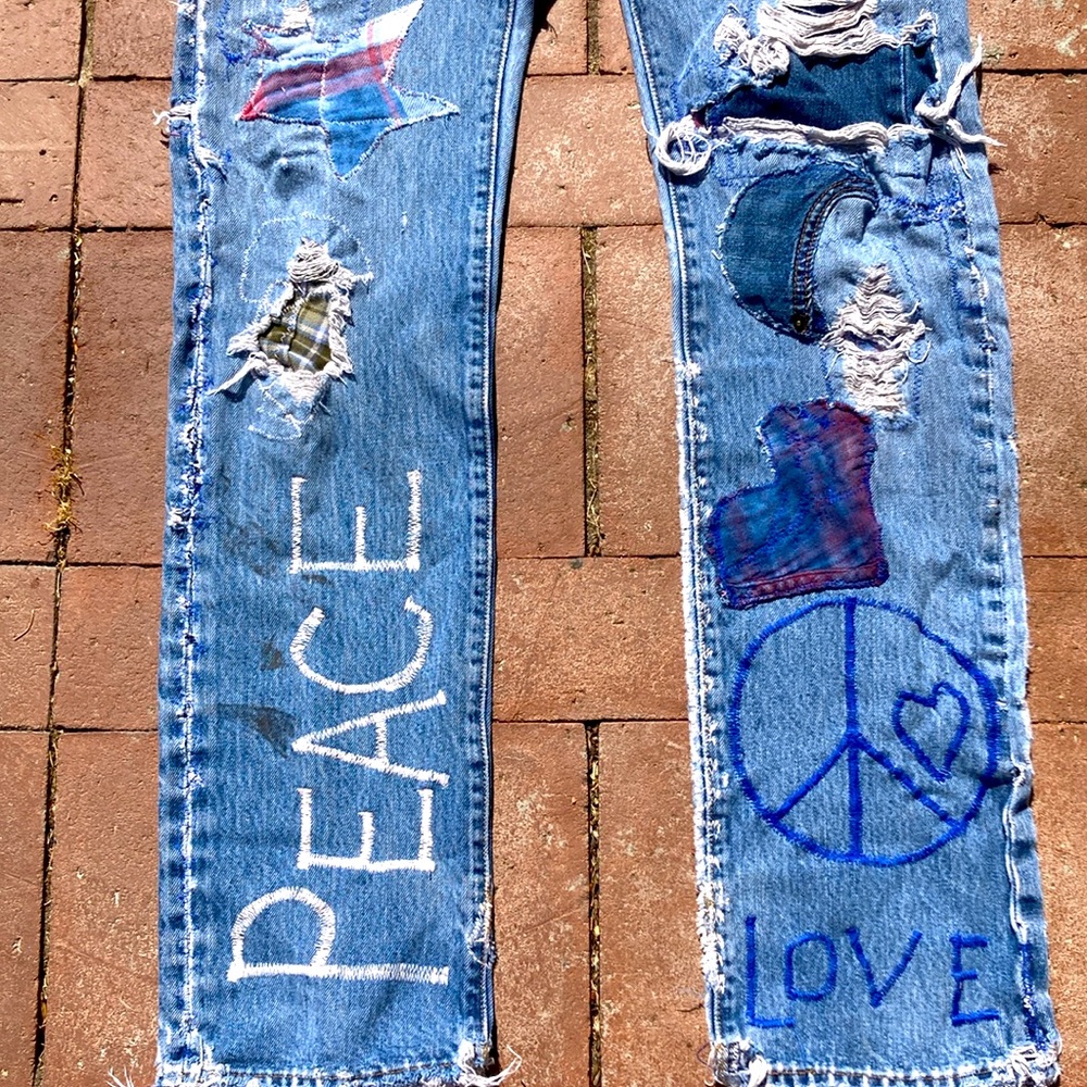 501 Jeans Upcycled Patched Thrashed 29 x 34 - Picture 4 of 14